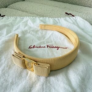 Salvatore Ferragamo Gold and Tan Bow Headband